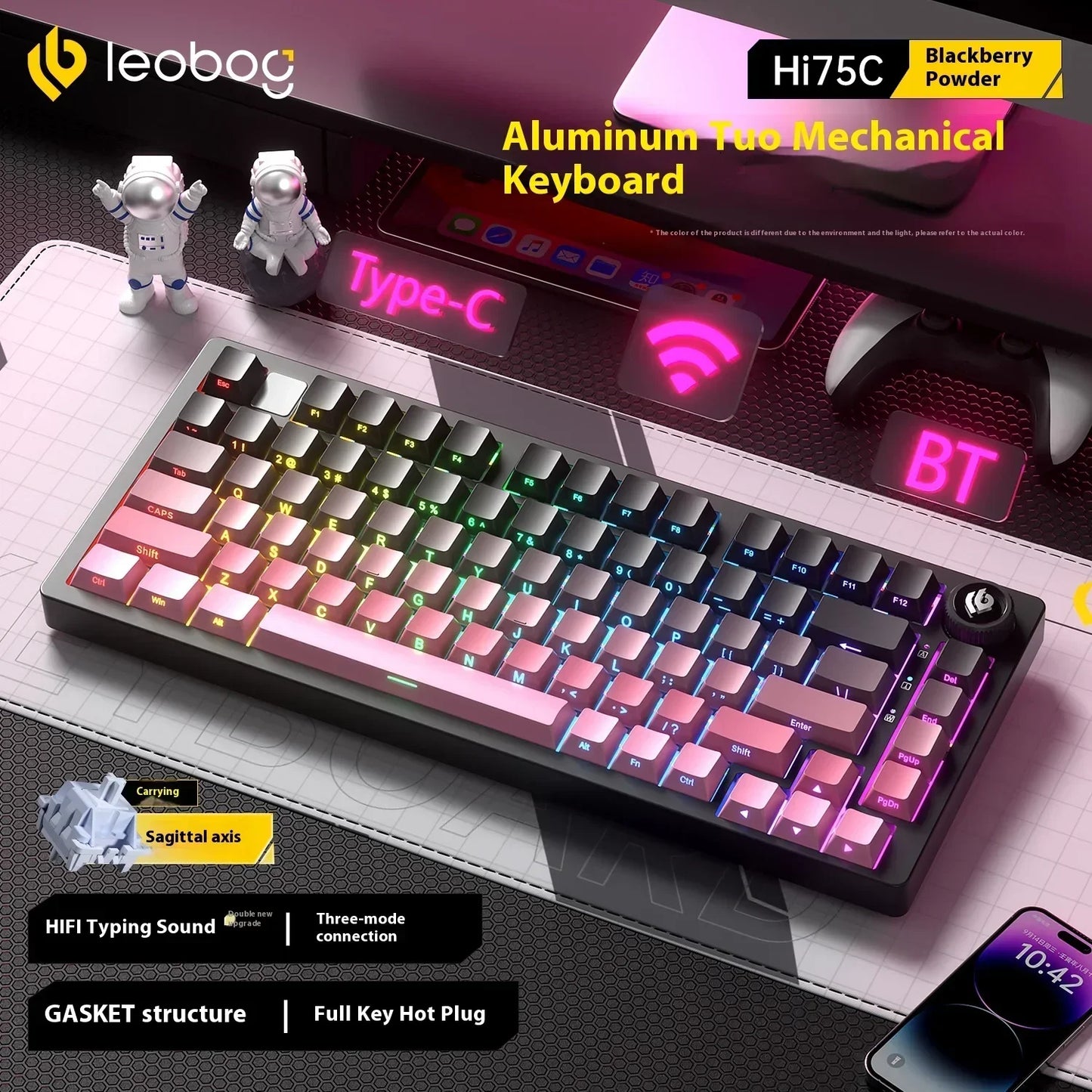 LEOBOG Hi75C Mechanische Tastatur 3Mode/Kabelgebundenes Kit Hot-Swap mit Drehknopf RGB Aluminiumlegierung Gasket Hi75C Tastatur-Kit PC Custom Geschenk
