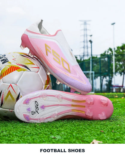 Novas chuteiras de futebol para homem, sapatilhas de futsal para exterior, jogo em relva, antiderrapantes, calçado de futebol de alta qualidade com pitões, best-seller, cano alto, leve