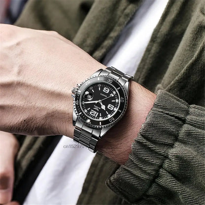 Luxury stainless steel men’s watches – Quartz watch with date display, professional and sporty style, on-trend