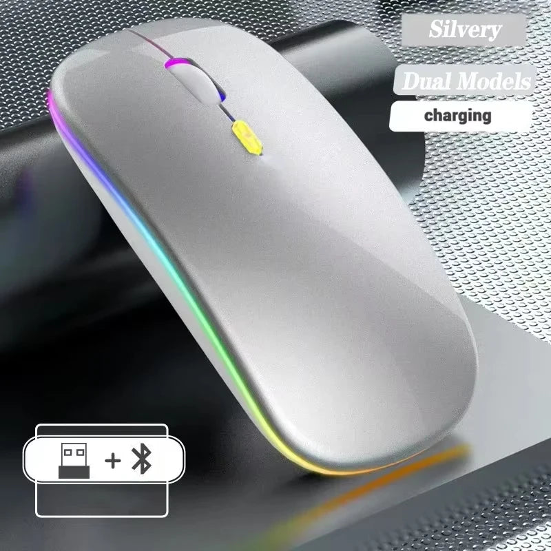 Mouse wireless ricaricabile a doppia modalità Bluetooth compatibile e 2.4G USB per computer, laptop, iPad, tablet e notebook, mouse da gaming