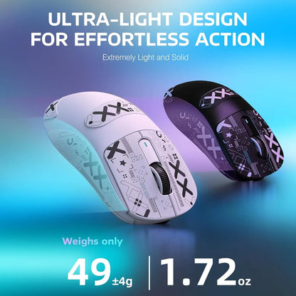 Mouse gaming wireless leggero ATTACK SHARK X3, 49g, tri-mode, sensore PAW3395 da 26K DPI, autonomia di 200h, 5 pulsanti programmabili