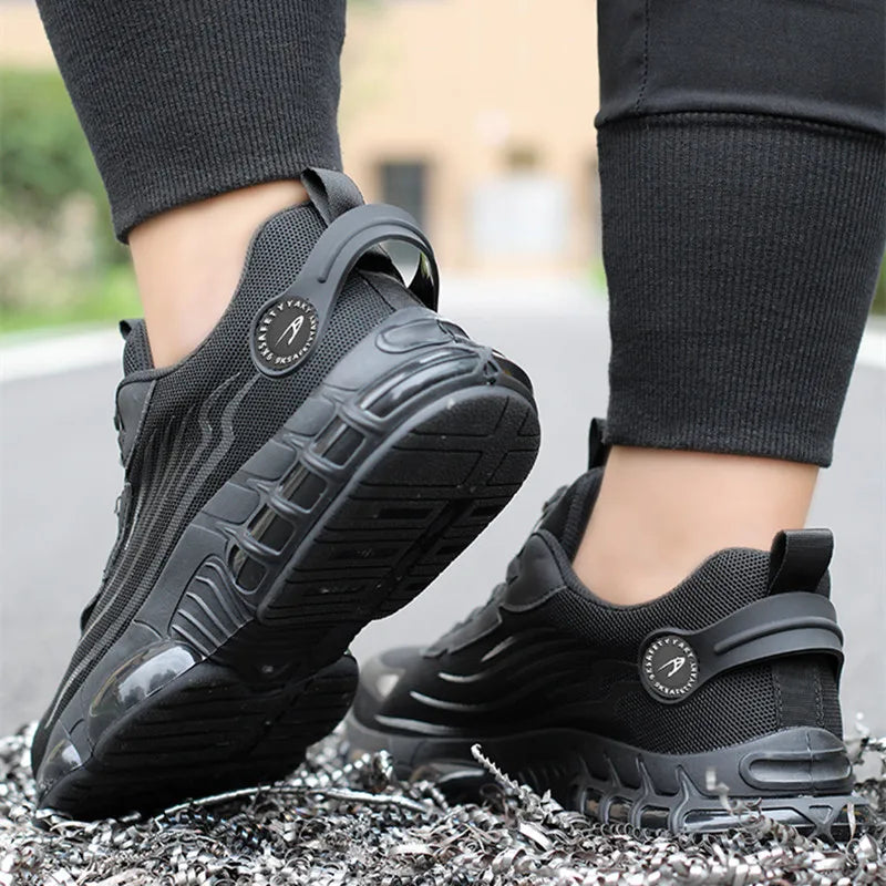 Men Ankle Work Safety Shoes Synthetic Upper Rubber Outsole Anti-Slip Wide Toe Box Anti-impact and Anti-piercing Shoes Men