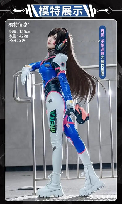 Game Overwatch Dva Song Hana Cosplay Costume Women Cute Elasticity Leather Jumpsuit Zentai Suit Halloween Carnival Party Clothes