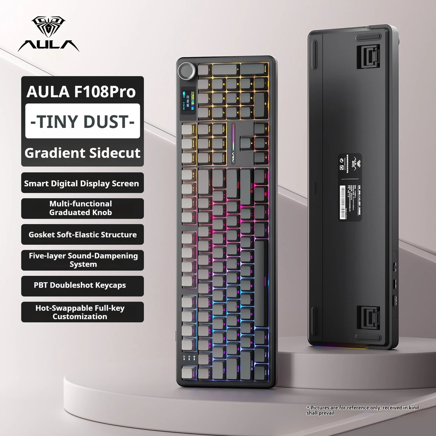 Tastiera meccanica AULA F108 PRO Custom, layout 100%, retroilluminazione RGB, Bluetooth wireless, switch Hi-Fi, tastiera gaming