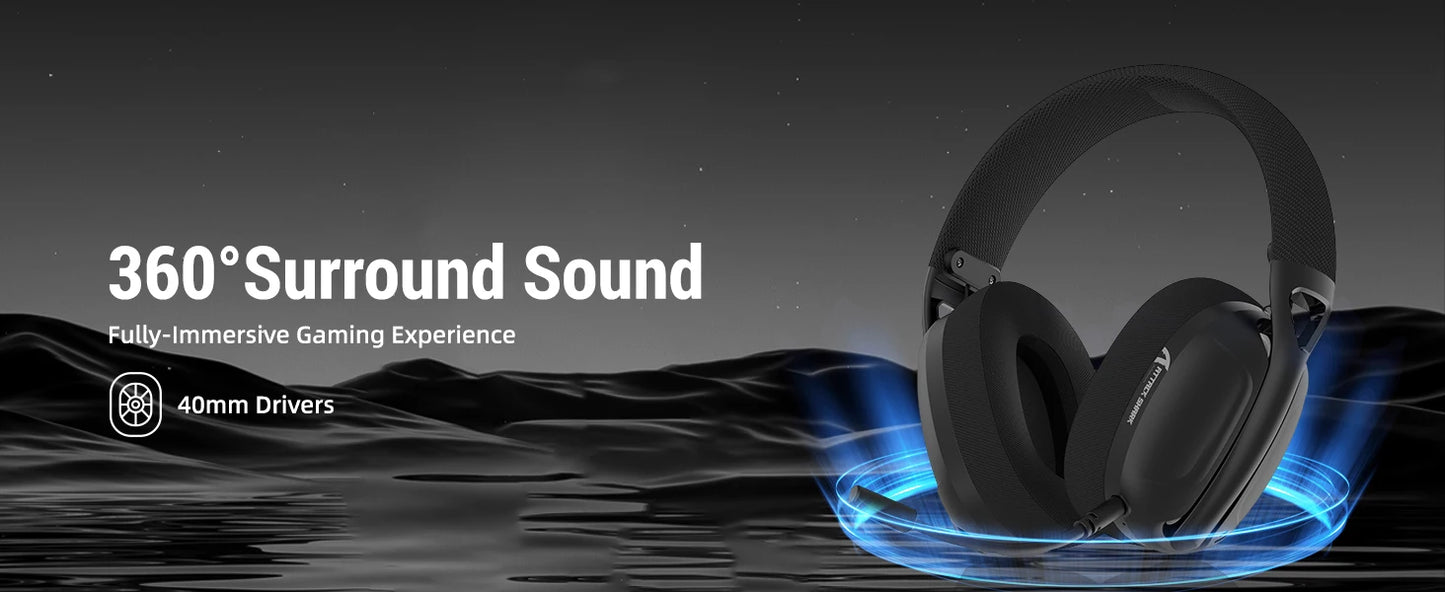Headset Gaming ATTACK SHARK L80 Ultra-Leve 180g – Sem Fios Tri-Mode (Bluetooth 5.3 / 2.4G / Com Fio), Som Surround 5.1, Drivers de 40mm, Microfone Removível