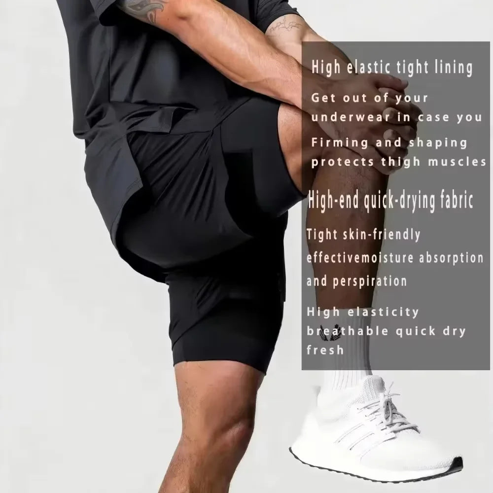 2026 Summer Dragon Ball Goku Super Saiyan Retro Gym Men's Double Layer 2-in-1 Shorts Oversized Print Fitness Workout Streetwear