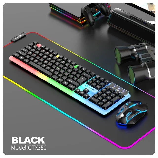 Conjunto gaming NG GTX350 com teclado e rato para computador portátil, retroiluminação LED, teclado USB com fio GTX350, preto