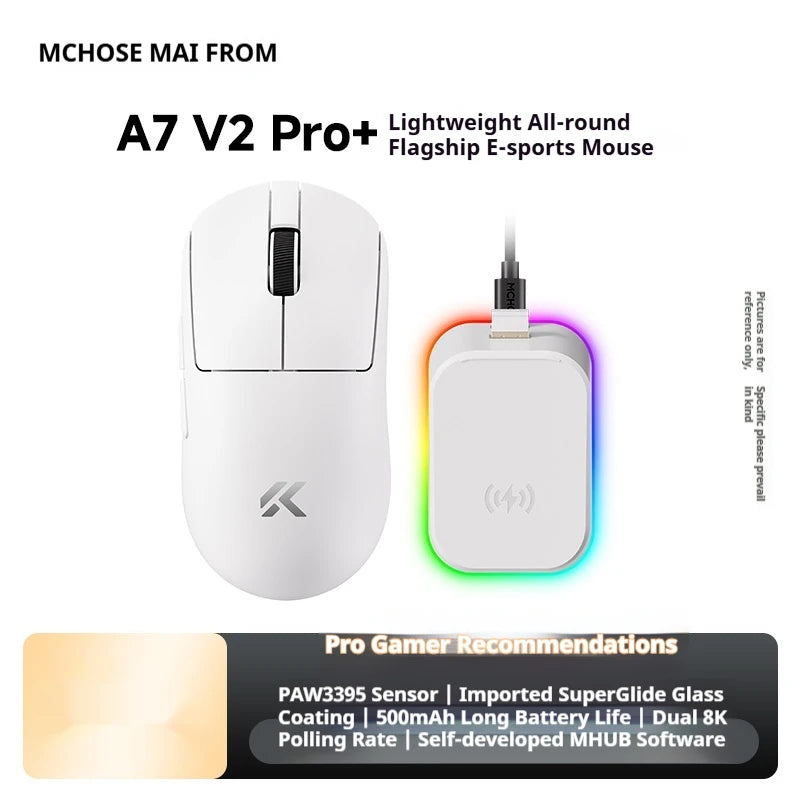 MCHOSE A7 V2 Ultra+ Wireless Gaming Mouse Tri-Mode Lightweight PAW3950 Ti Sensor 42000 DPI Esports Mouse with 500mAh Battery