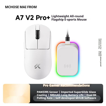 MCHOSE A7 V2 Ultra+ Wireless Gaming Mouse Tri-Mode Lightweight PAW3950 Ti Sensor 42000 DPI Esports Mouse with 500mAh Battery