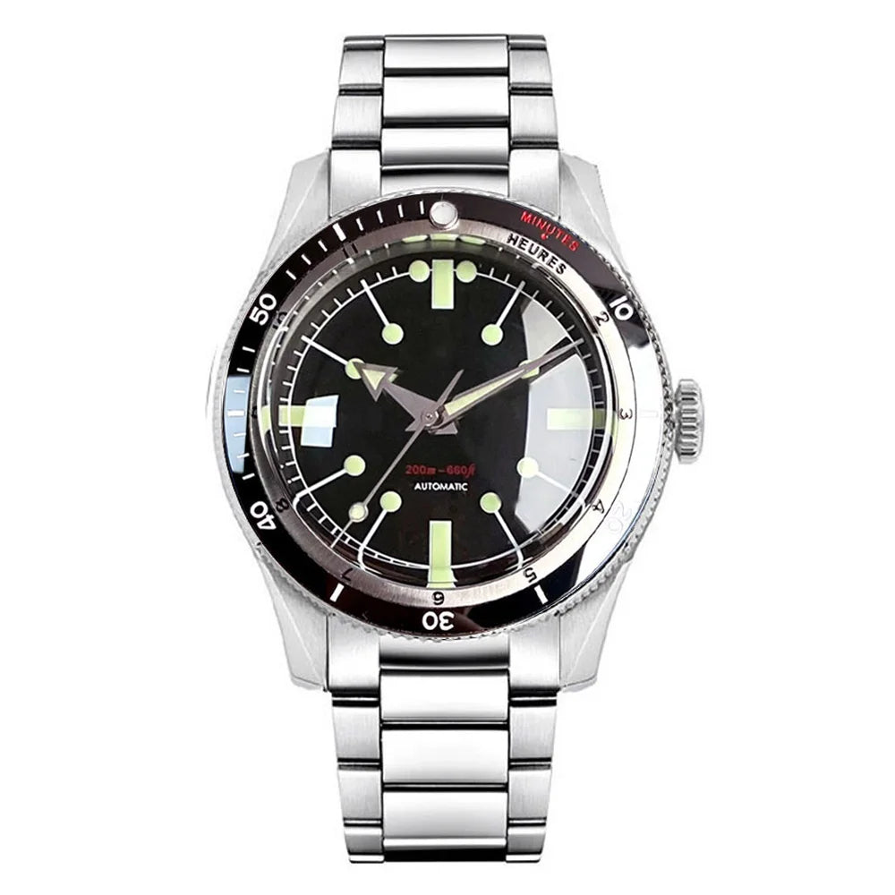 Tandorio NH35A PT5000 Mechanical Men's Watch 20BAR Waterproof Sapphire Luminous Red Black Dial Stainless Steel Bracelet New Clock