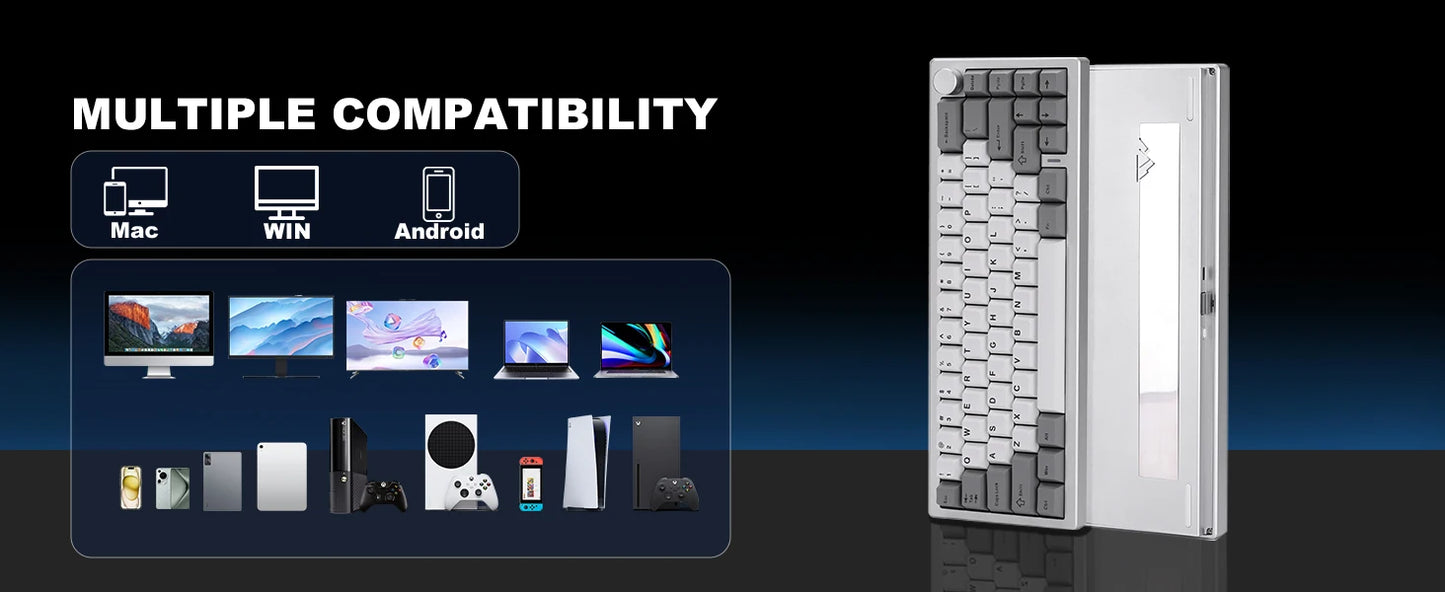 YUNZII AL68 Silver Aluminum Mechanical Gaming Keyboard, QMK/VIA Wireless Keyboard, Hot Swap Gasket Custom Keyboard with Knob