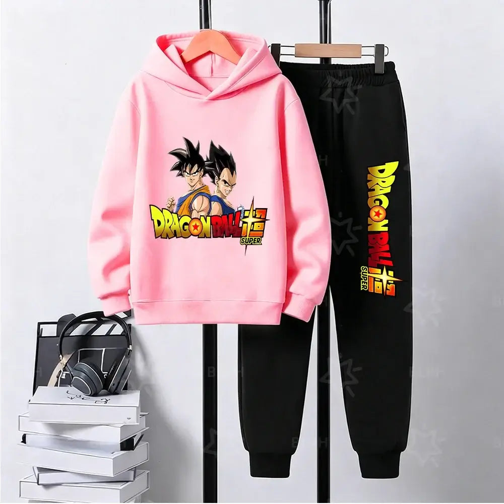 Produit gaming premium Fraquane, Dragon Ball Super Son Goku Printed Hooded Sweatshirt Suit Casual Loose Anime Streetwear Hoodie Pants 2 Piece Set for Men Boys
