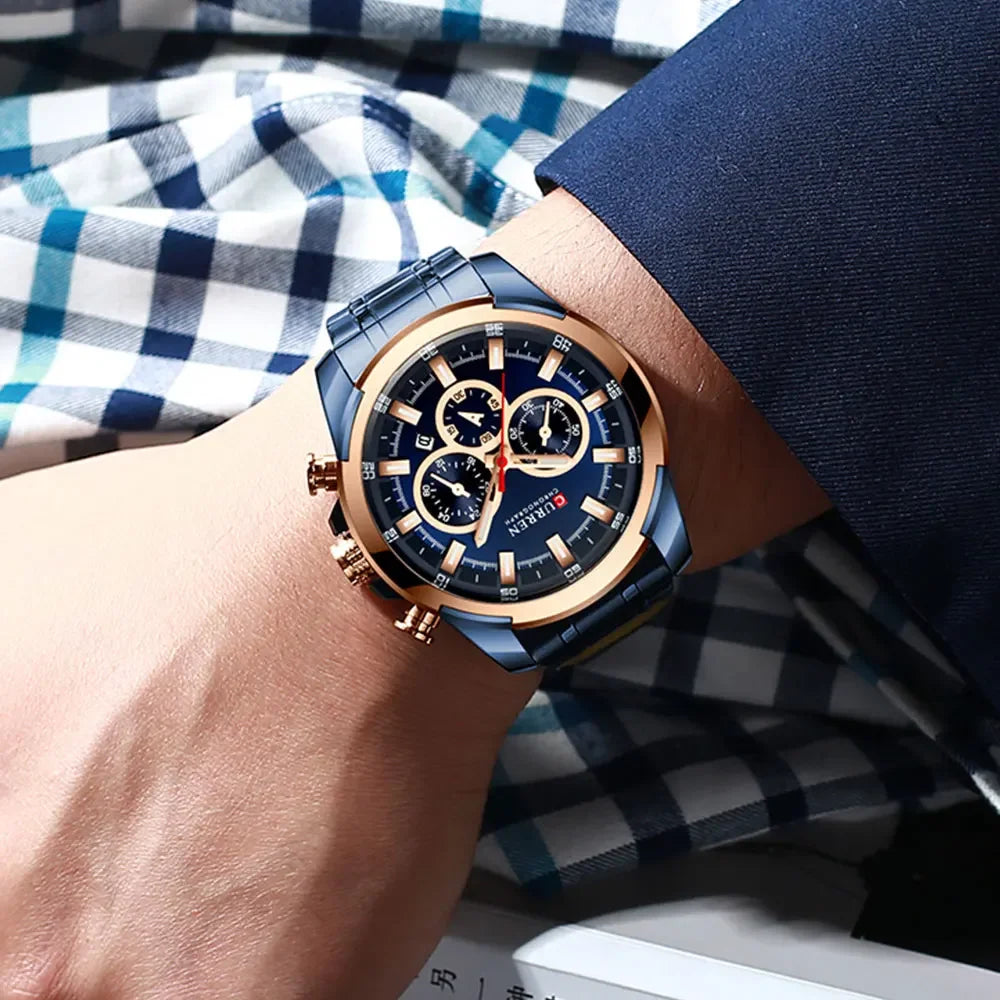 Montre chronographe pour homme CURREN, grand cadran de 48 mm, bracelet en acier inoxydable, trois sous-cadrans, montre-bracelet de sport à quartz, style luxueux