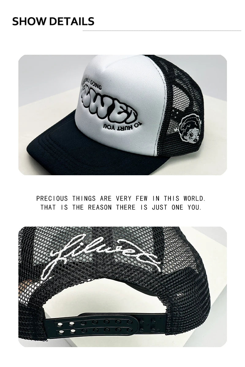 Cappelli da baseball unisex nuovi con color block, stampa lettering e ricamo, stile hip hop, rete traspirante, visiera parasole, trucker street versatili