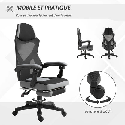 Ergonomic Gaming Office Chair, Grey & Black, Adjustable Height, 360° Swivel,MeshFabric, High-Density Foam, Easy Assembly,