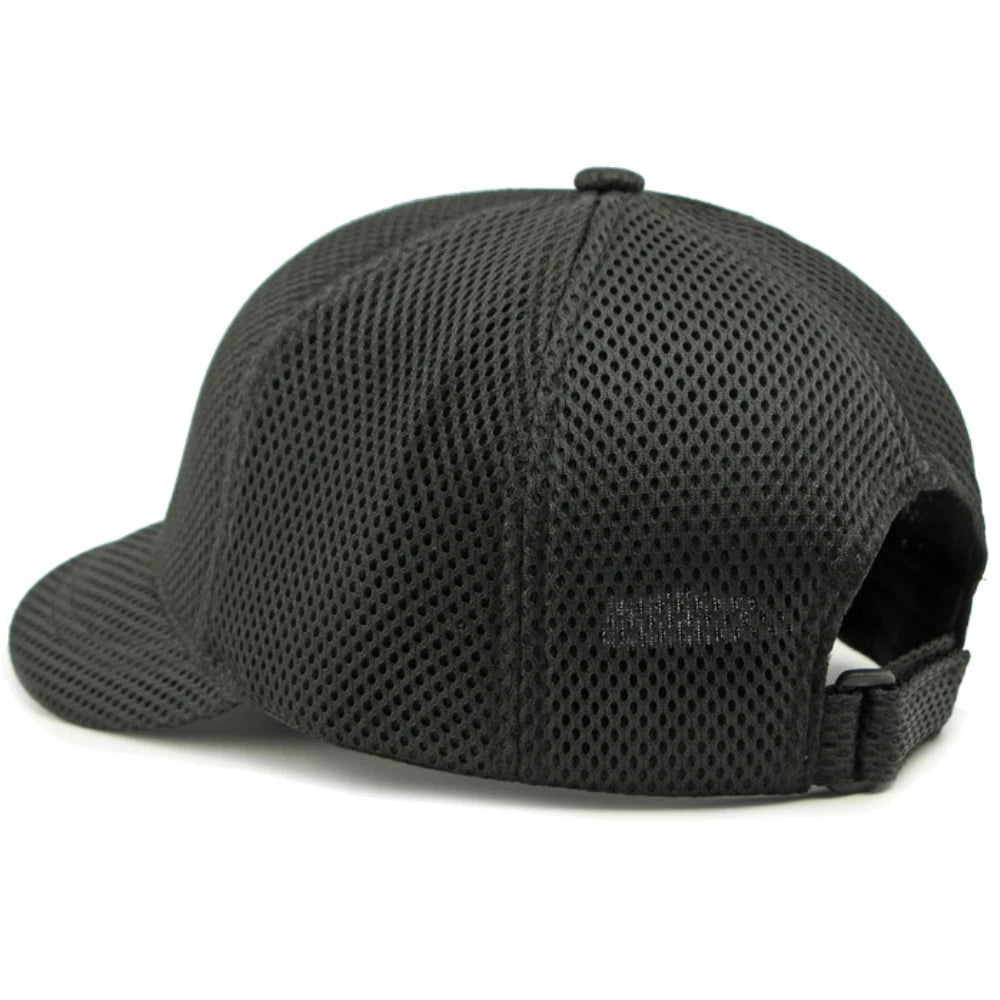 HT4828 Gorra de béisbol de ala corta de 5 cm para hombre, 6 paneles, gorra de béisbol de malla transpirable, gorra tipo «trucker», para hombre y mujer, lisa, sin estampados, con cierre a presión