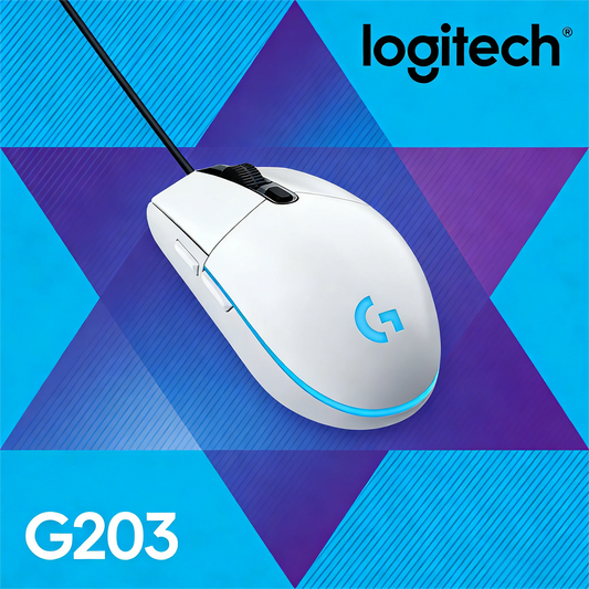 Logitech G203 trådbunden gamingmus, esportklass, 6 programmerbara knappar och flerfärgsbelysning för tävlingsinriktade spel