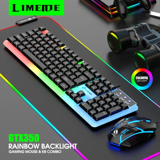 NG GTX350 Combo de teclado y ratón gaming para ordenador y portátil, kit gamer con retroiluminación LED, teclado USB con cable GTX350 Set-Negro