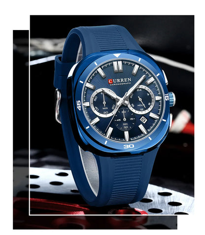 Montre pour homme CURREN – Nouveau modèle de luxe à quartz, bracelet en silicone, style sportif, multifonction, étanche, lumineuse, avec affichage de la date et chronomètre.