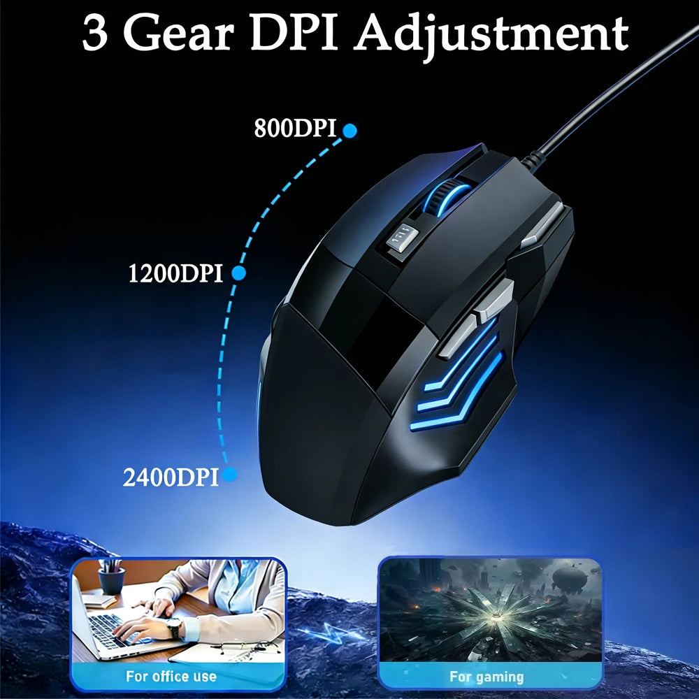USB Wired Mouse 7 Button 2400DPI Gaming Mouse RGB Breathing Light Mecha Mice Ergonomic Optical Office Mice For Desktop Laptop