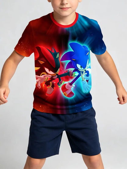 Men T Shirt Women Tee Boys Girls Top Adults Children Parent Child quick dry kid Tshirts Sonic Anime 3D Digital Printed Pattern
