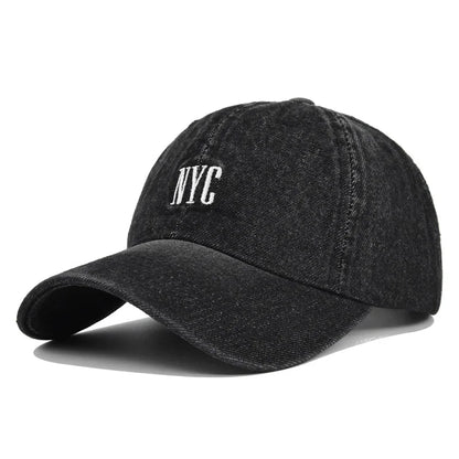 Fashion NYC broderede denim-snapback-baseballkasketter, justerbare, til udendørs brug, casual, til voksne, vaskbare, til sport og golf, solhatte