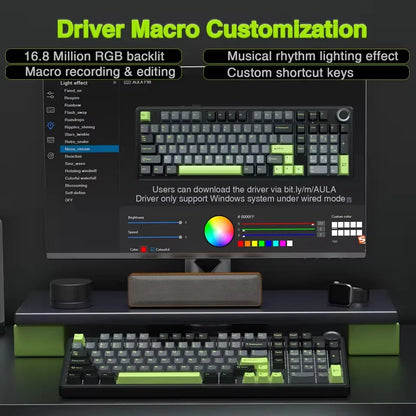 Tastiera meccanica gaming AULA F99PRO 99 tasti, tri-mode wireless, hot-swappable, struttura gasket, tastiera personalizzabile con manopola multimediale