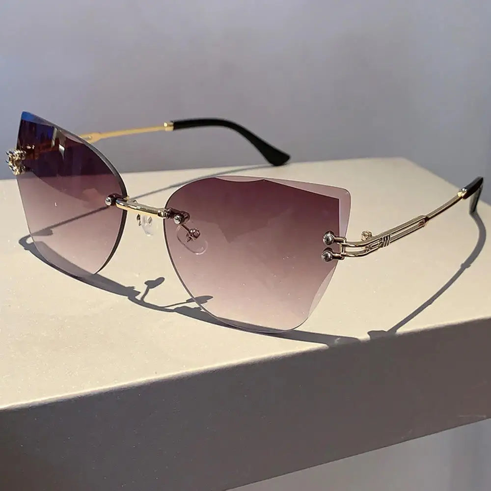 KLASSNUM Vintage solbriller uden stel til kvinder og mænd, Cat Eye-model med gradientglas, UV400-beskyttelse, solbriller til fest og jul