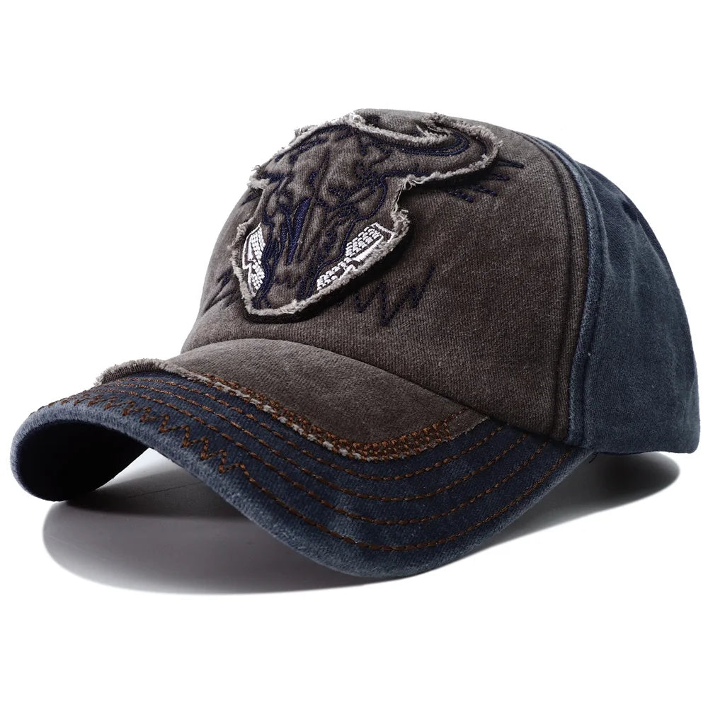 Hip Hop Vintage vasket denim baseballkasket til mænd med broderet tyrehoved, Y2K-snapback, dad hats til kvinder og mænd