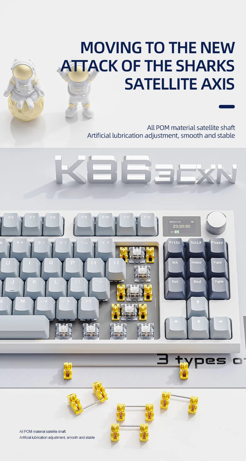 ATTACK SHARK K86 Mechanical Keyboard with Metal Knob, TFT Smart Color Screen, 87-key Layout, RGB Lighting, and Three-mode Connection