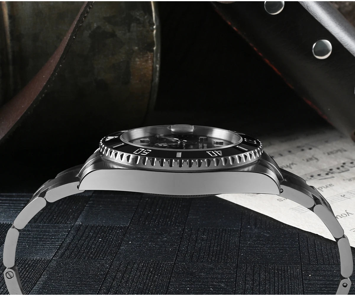 San Martin 40mm Water Ghost PT5000 Automatic Men Diving Watch Business Mechanical Sapphire Waterproof 20Bar Luxury BGW-9 SN0017D