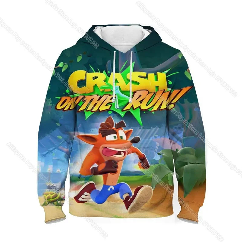 Kids Crash Bandicoot On the Run Hoodies Spring Boys Girls Cartoon Anime Sweatshirt Children Tops Coat Toddler Pullovers