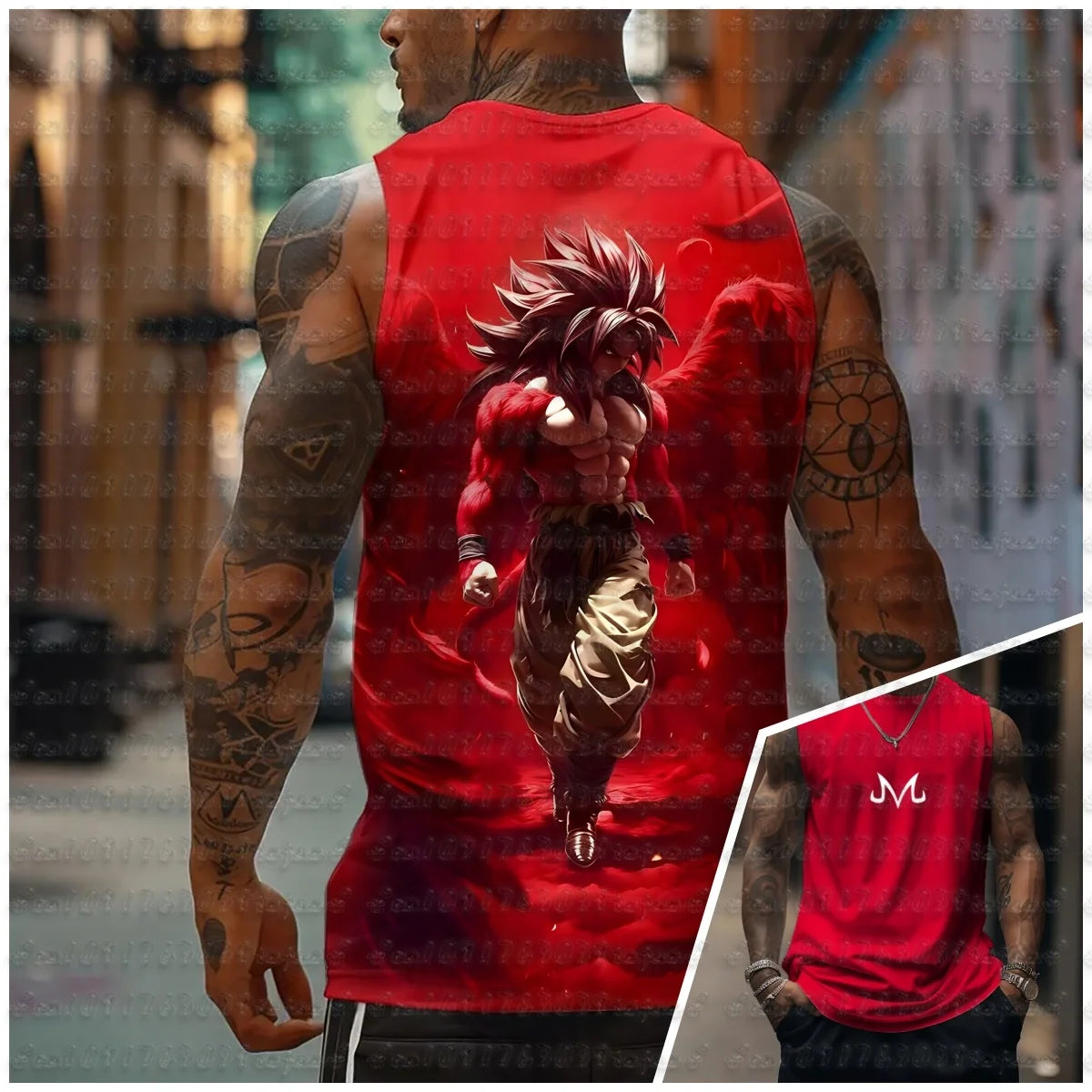 aiyan Goku Dragon Ball Z Oversized Anime Print Men's Sleeveless T-Shirts Gym Workout Vest Summer Quick-dry Lightweight