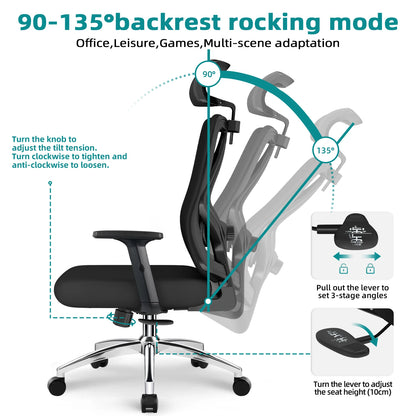 Daccormax Ergonomic Office Chair, Mesh Desk Chair Adjustable Lumbar Support, Swivel Tilt Wheels for Home Office Gaming