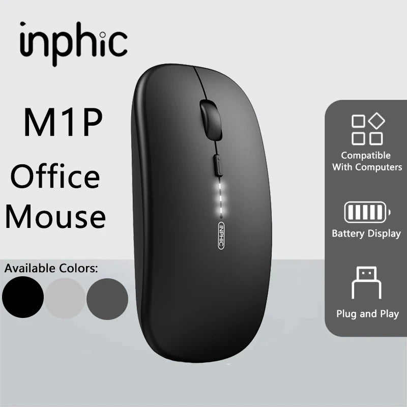 Inphic M1P Wireless Silent Office Mouse Ultra-Thin Portable USB Interface Battery Power Display TYPE-C Charging Wireless Mouse