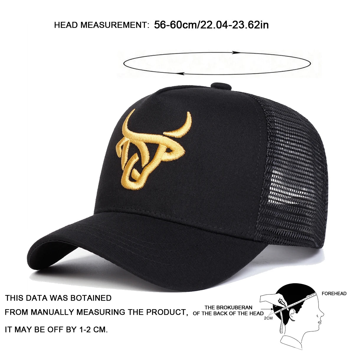 Unisex Ox Head Embroidery Baseball Net Caps Adjustable Casual Hats Spring and Summer Outdoor Sunscreen Hat