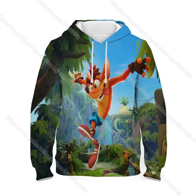 Kids Crash Bandicoot On the Run Hoodies Spring Boys Girls Cartoon Anime Sweatshirt Children Tops Coat Toddler Pullovers