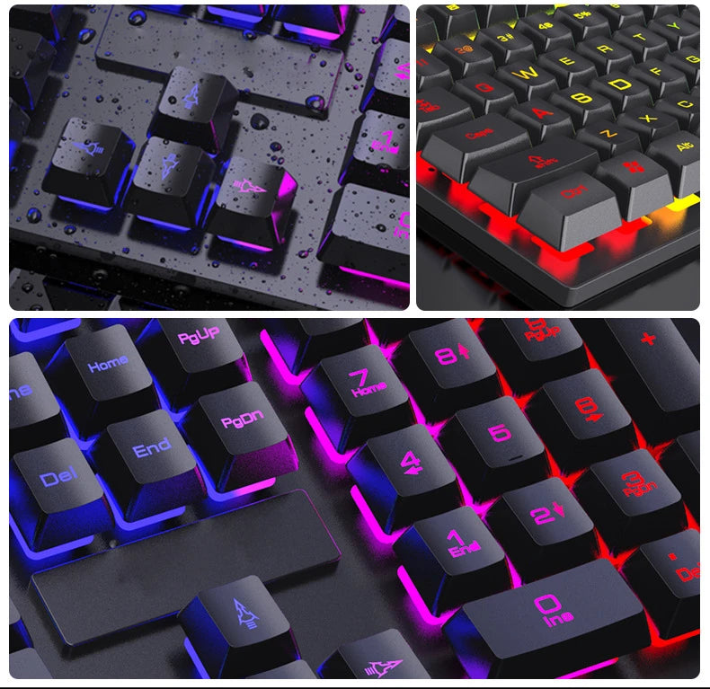 Set tastiera e mouse cablati da gaming ergonomici con tastiera 104 tasti, retroilluminazione RGB con effetto respiro, per computer, laptop, gamer e ufficio