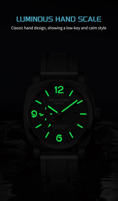 SEAKOSS 100m Diving Men GMT Automatic Mechanical Watches 1963 Clock 2557 Seagull Movement Super Luminous Sapphire Wristwatches