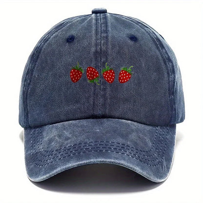 Casquette de baseball imprimée « fraises » avec visière réglable, casquette « duckbill » tendance pour hommes et femmes, design à visière souple