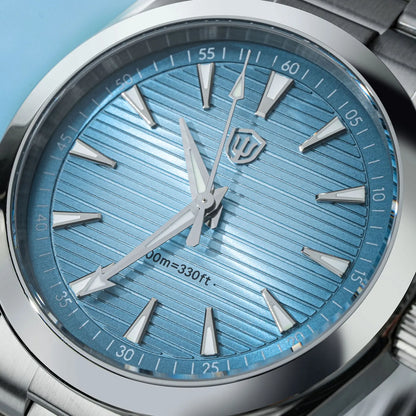 „Watchdives“ laikrodis WD0006, mechanizmas VH31 su sklandžiai veikiančia sekundės rodykle, išgaubtas safyro stiklas, švytinti danga BGW9, atsparus vandeniui iki 10 barų, 38 mm, klasikinis stilius