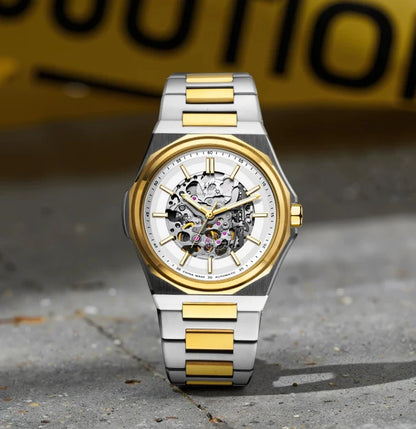 Shanghai Watch Dual Skeletonized Automatic Mechanical Watches 41mm Luminous Sapphire Men's Wristwatch 316L Stainless Steel S8008