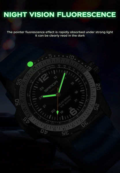 SANDA Luxury Men's Solar-powered Watch Creative Quartz Dial Luminous Hands Waterproof Sport Student Wristwatch Innovative Design