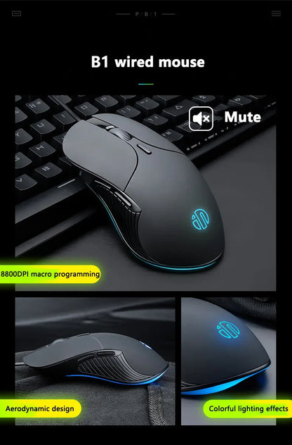 INPHIC B2 USB-Kabelmaus – leise Office- und Gaming-Maus für PCs und Laptops
