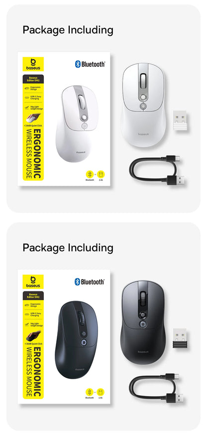 Baseus EM2 Ergonomic Wireless Mouse Bluetooth 5.3 Rechargeable Silent Mouse, Ultra-Light Bluetooth & 2.4G Wireless Mouse with Customizable Buttons, 4000 DPI Type-C Charging