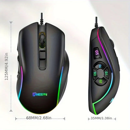 10 key macro programming custom RGB gaming wired mouse laptop desktop computer wired mouse external