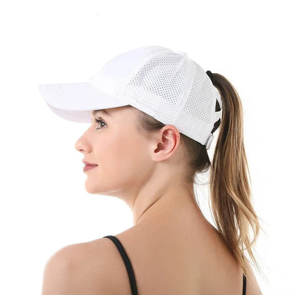 Casquette de baseball d'été, tenue de golf, casquette de sport et de loisirs à bande croisée pour queue de cheval, casquette à visière en forme de bec de canard en maille à séchage rapide