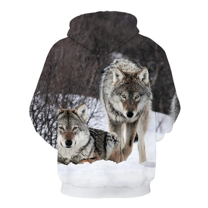 Neuer modischer Hoodie mit 3D-Tierprint für Herren und Damen, personalisiertes Design, Sweatshirt mit Schnee- und Doppelwolf-Motiv, Harajuku Oversized Hoodie
