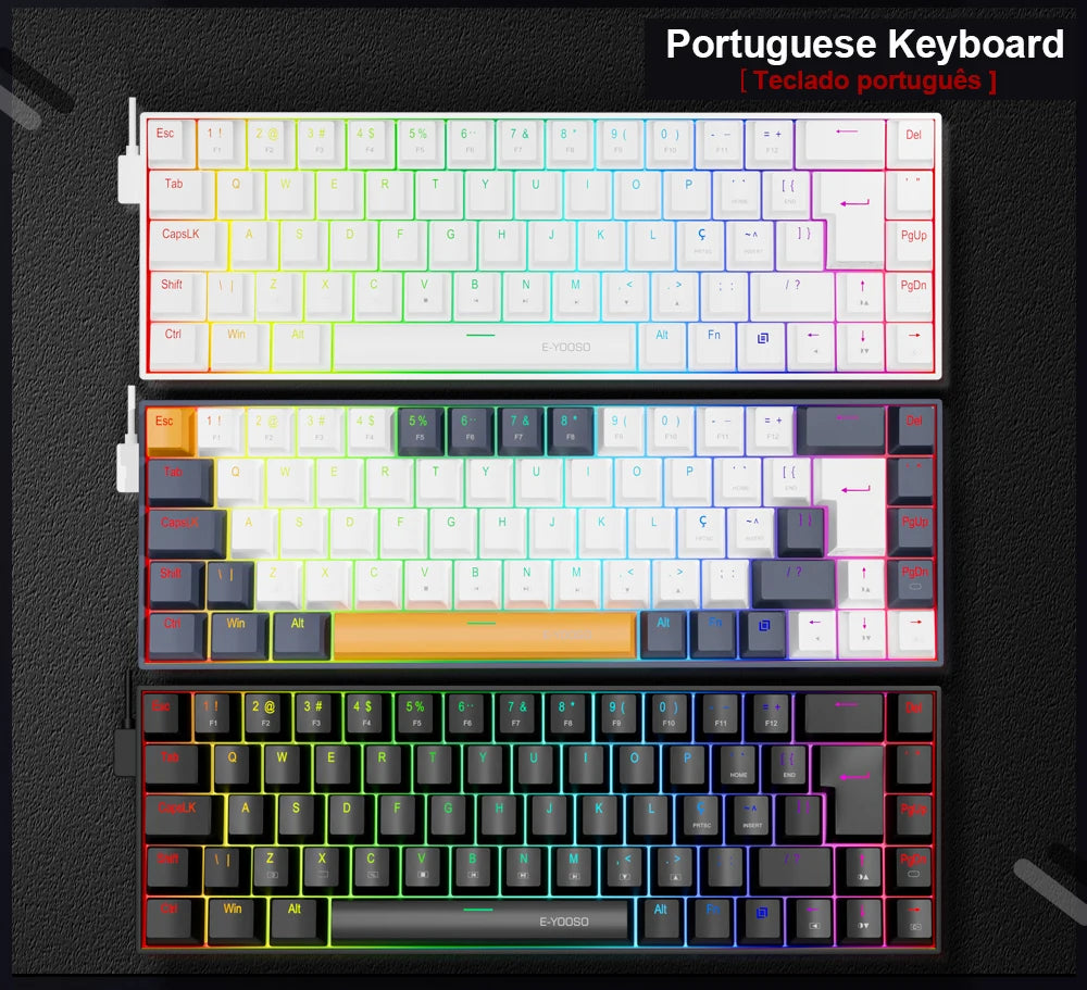 E-YOOSO Z686 RGB USB 60% Mini Slim Mechanical Gaming Wired Keyboard Red Switch 68 Keys Russian Brazilian Portuguese for Compute