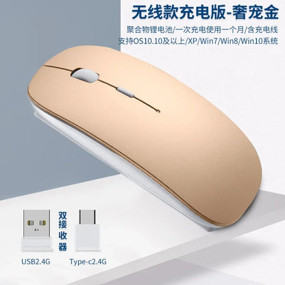 New Charging Type-c Wireless Mouse +USB Dual Receiver Mute Ergonomic Design 1000/1200/1600 Three-speed DPI